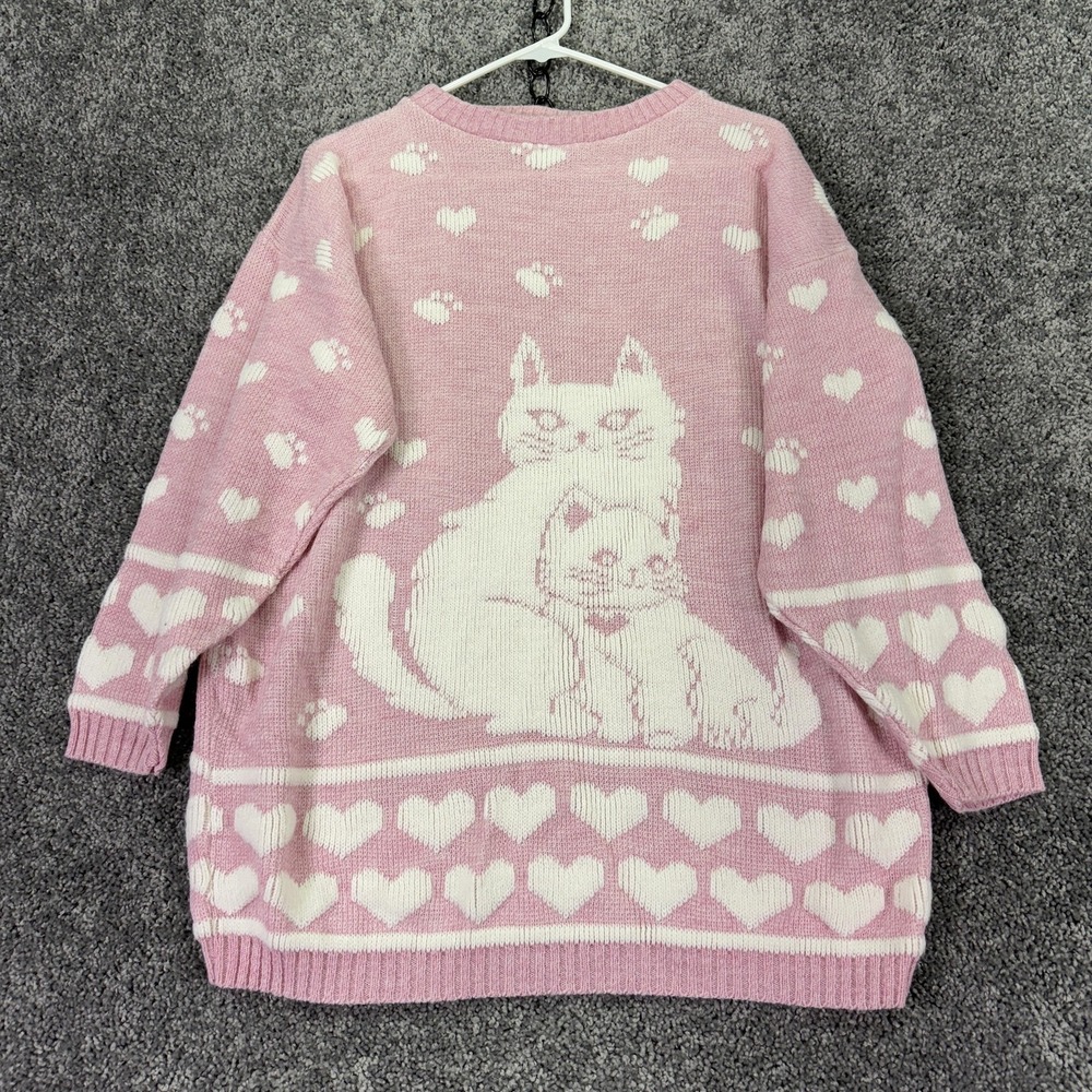 Vintage New Addition Maternity Sweater Womens Large Pink Cat Heart Knit Pullover